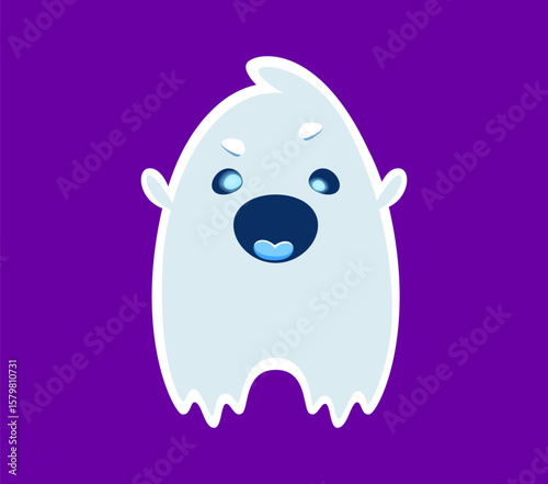 Halloween font A letter ghost cartoon cute character. Creepy ghost character latin alphabet symbol, horror spirit font or Halloween spooky phantom cute personage English ABC vector typeset letter