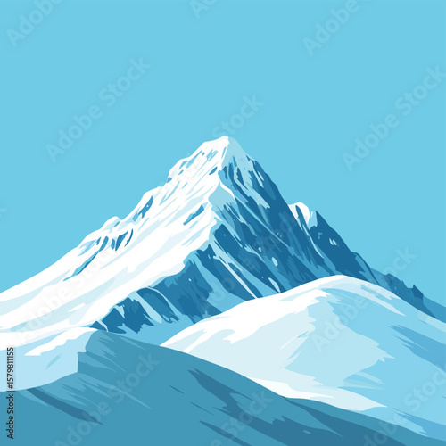 Snowy mountain peak landscape, vector style simple color