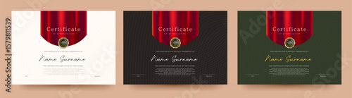 Premium quality certificate of appreciation template with red silk ribbon and golden badge on elegant background