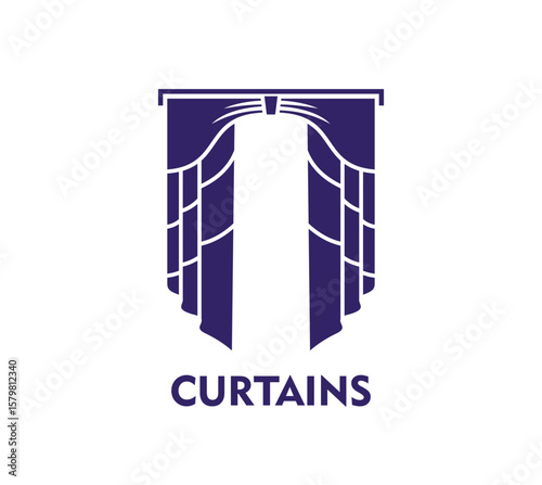 Opera theater curtain icon for concert hall and musical show, vector emblem. Curtain with drape folds symbol for theater, opera or theatrical entertainment play, variety show and cinema premiere