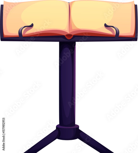 Cartoon musical font letter T as a stand with an open book of sheet music on top. Entertainment funny type English alphabet. Isolated vector lectern musician equipment abc character, typography symbol