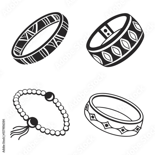 Black and white bracelet and bangle icons jewelry accessory