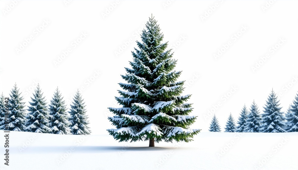 Obraz premium Snow-covered Christmas tree in a snowy landscape