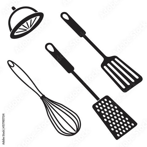 Black kitchen utensils including whisk and spatulas kitchen tools cooking utensils