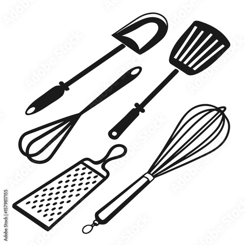Black kitchen utensils whisk grater spatula set cooking tools