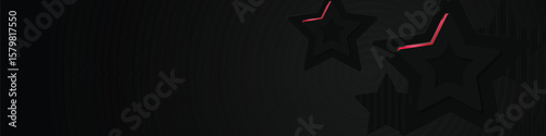 Abstract black stars dimensional horizontal cover and banner with red neon light design