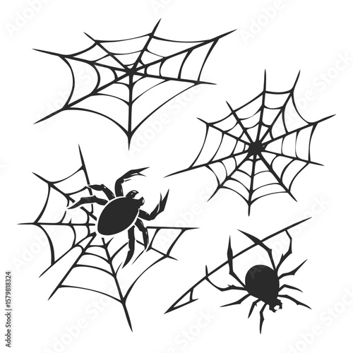Black spiders on webs halloween arachnid