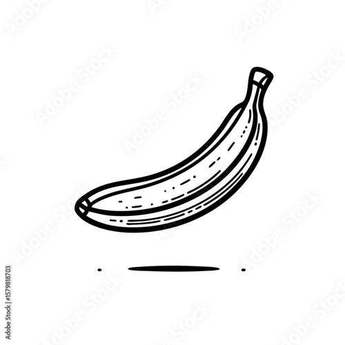 Single Banana  Line Art, Minimalist Fruit Illustration
