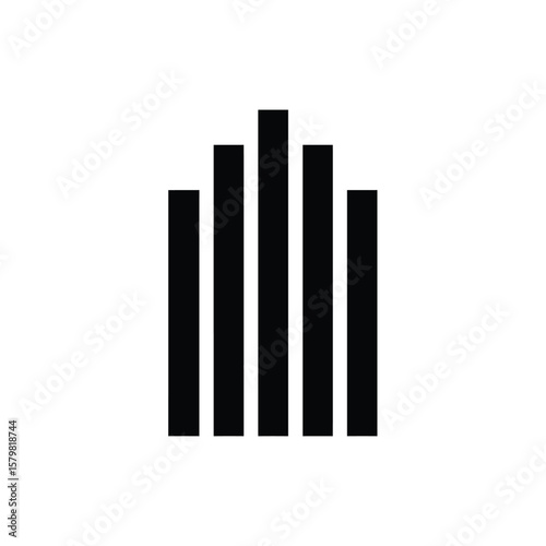 Five Black Vertical Bars of Varying Heights Forming a Element Isolated on White