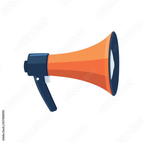 Flat of Orange and Dark Blue Megaphone on a White Background
