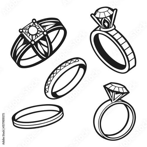 Diamond engagement wedding band ring set vector