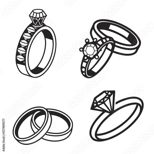 Diamond Engagement Wedding Band Rings Collection vector