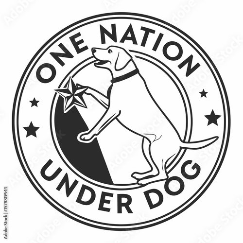 One Nation Under Dog Emblem with Star Patriotic Canine Illustration
