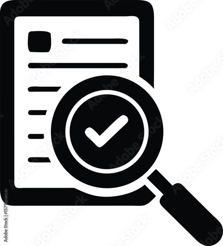 Document verification approved with magnifying glass icon