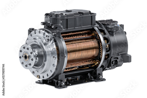 Close up of a powerful electric motor, showcasing intricate engineering.