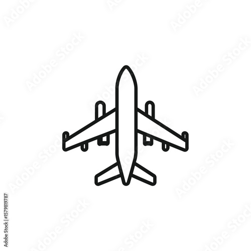 Isolated Black and White Line Art Icon of Airplane, Flying Upward View