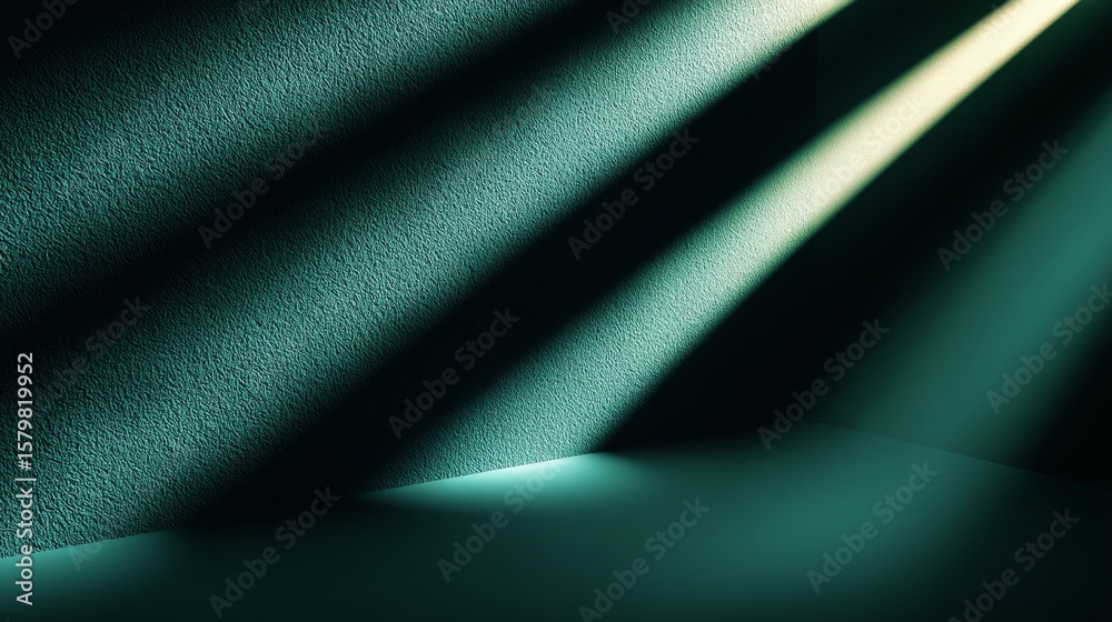 © 楠 刘 - Minimalist deep bottle green background with smooth matte texture and soft natural window light casting diagonal shadows, elegant clean composition with rich contrast and cinematic style.