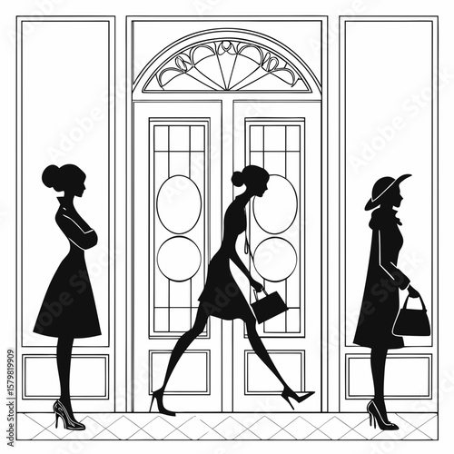 Elegant women silhouettes walking and standing fashion elegance