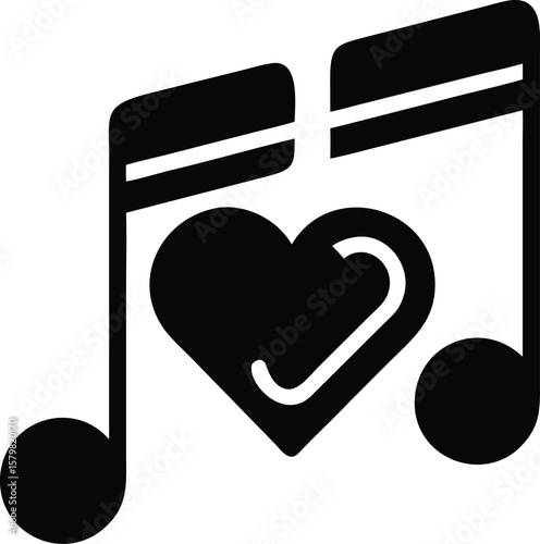 Music notes love heart symbol icon