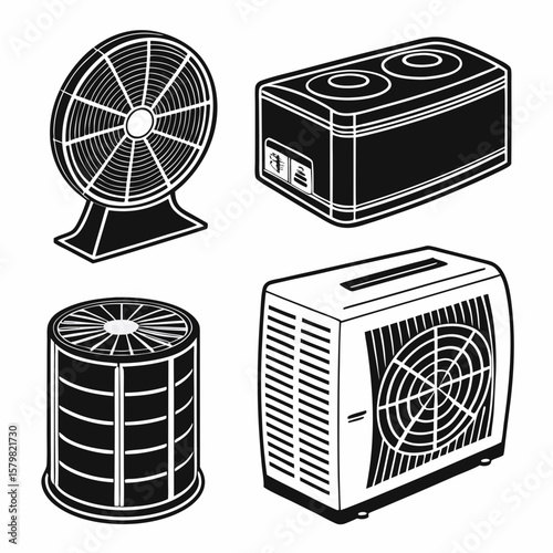 H V A C and air conditioning equipment silhouettes HVAC compressor