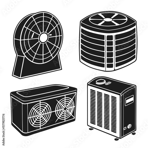 H V A C units and industrial fan silhouettes hvac air conditioning