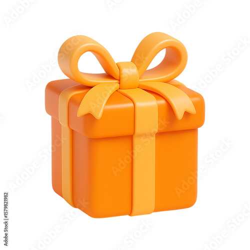 3D Render of an Orange Gift Box with Ribbon and Bow - Holiday Present Icon