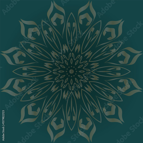 Elegant Gold Mandala Wedding Invitation Template on Dark Green Background