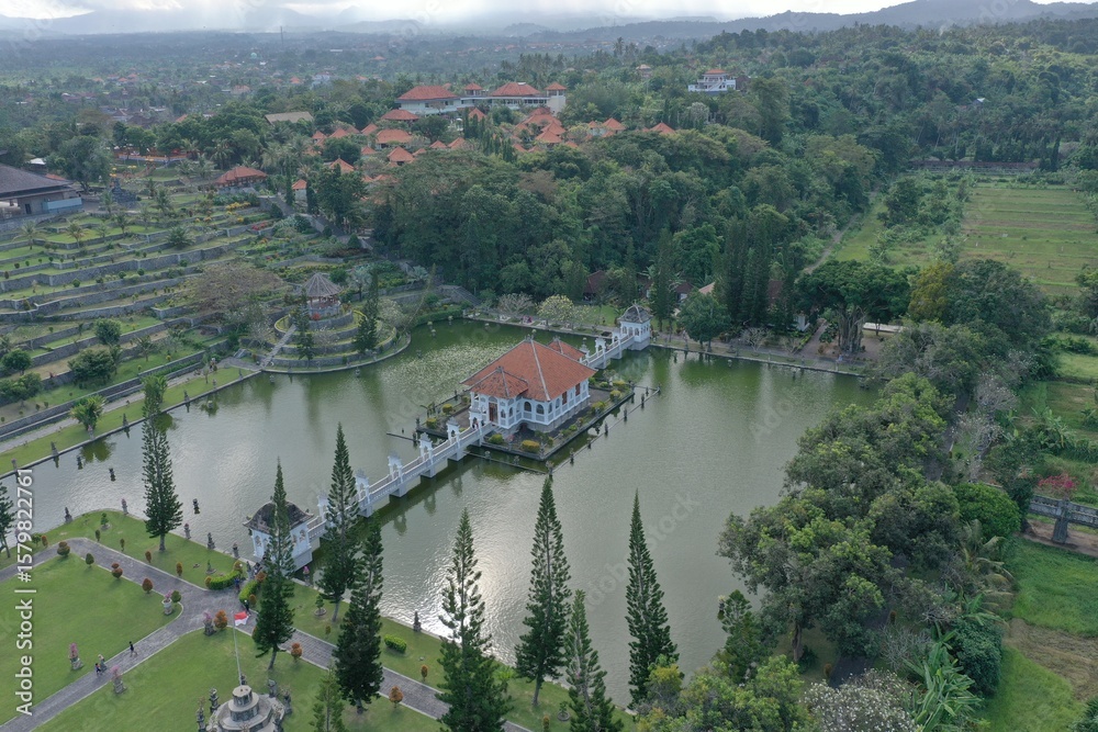 Fototapeta premium Taman Ujung Water Palace in Bali – Aerial View