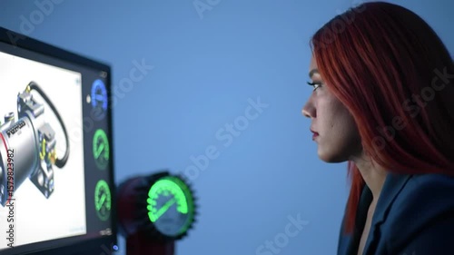 Focused engineer designing machinery with computer aided design software