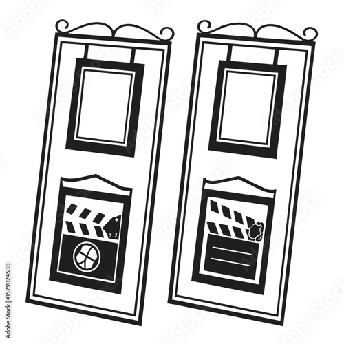 Vintage movie clapperboards and frames cinema film