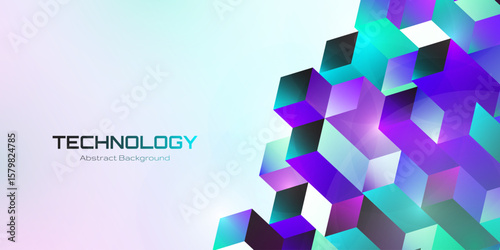 Futuristic Tech Cubes Background with Modern Gradient and Abstract Digital