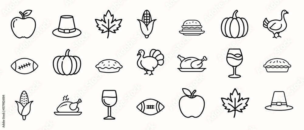 Obraz premium Festive thanksgiving holiday icons for autumn celebrations