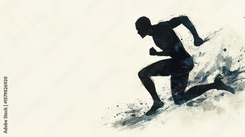 Naklejka premium Determined man running outdoors with abstract background