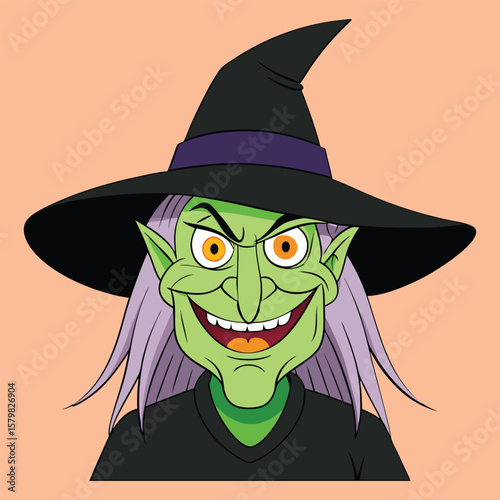 Evil Green Witch Face Cartoon Halloween Vector Illustration Art