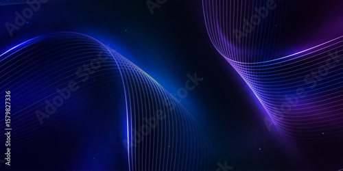 Elegant light waves flowing on a dark background. Minimalist background for banners, posters, covers, brochures, flyers, and websites.