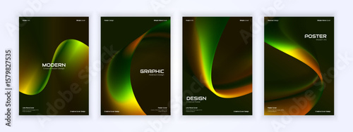 Elegant abstract wave posters with vibrant yellow and green gradients for modern creative covers