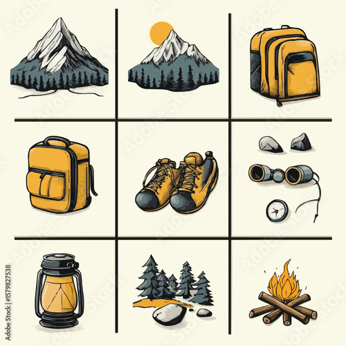 Outdoor Adventure Essentials Icons Collection