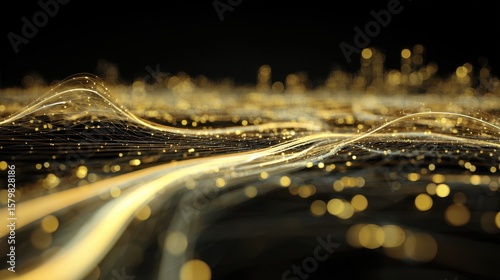 Holographic City Map with Golden Traffic Flow Visualization