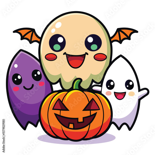 Cute halloween ghost emoji with winking face isolated on white background