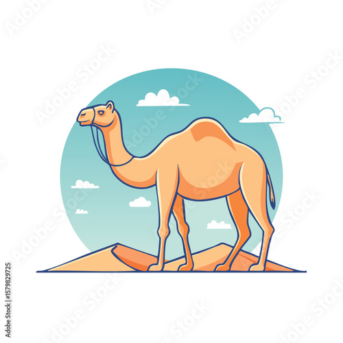 Side View of a Camel in Desert Pose with Bold Thick Line – Minimalist Vector Illustration of Standing Camel in Clean Outline for Icon or Poster Use
