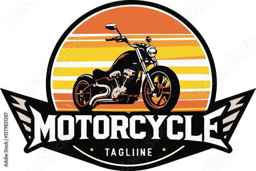 Vintage Motorcycle Illustration, Retro Sunburst Design Element, Vector Graphic