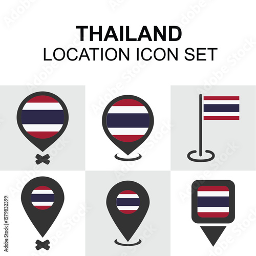 Elegant icons with the Thai flag design, great for tourism maps, infographics, or location-based visuals in Southeast Asia.