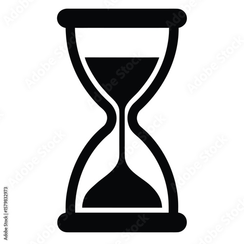 Black and White Hourglass Illustration with Sand Accumulation Showing Time Passing Symbol