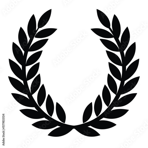 Black Laurel Wreath Illustration, Symbolizing Achievement and Honor, on White