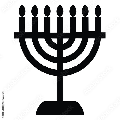 Black Silhouette of a Menorah with Seven Candles on a White Canvas