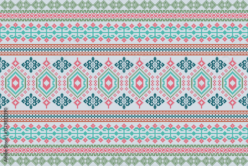Ukrainian border pattern element Floral geometric decor.