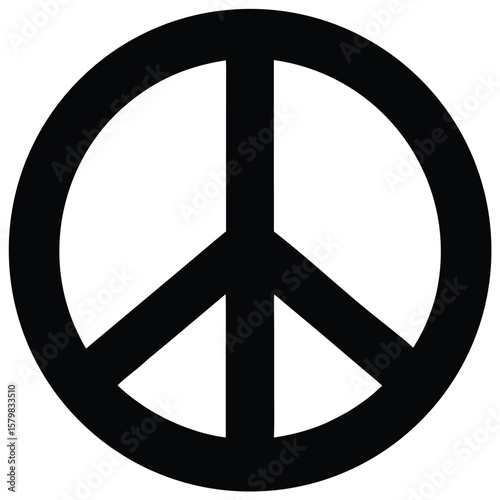 Classic Peace Symbol Icon, Black Outline Circle with Central ThreeLine Design