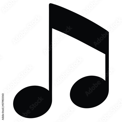 Eighth Note Black Isolated Illustration Simple Music Notation with White Space for Designers