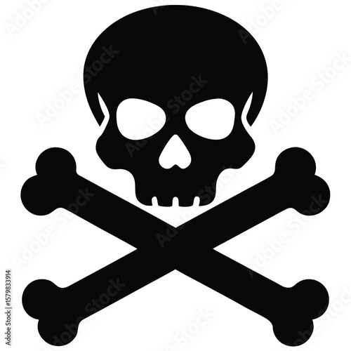 Jolly Roger Stylized Black Skull and Crossbones on White Background