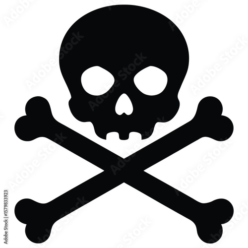 Jolly Roger Silhouette of a Black Skull and Crossbones Symbol on White